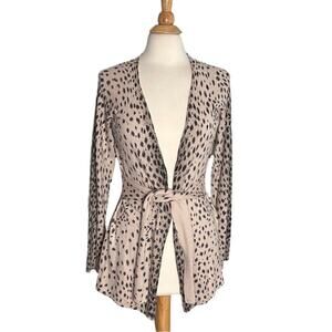 Leopard Print Open Front Wool Blend Tie Up Cardigan Beige Neutral Minimal PP10